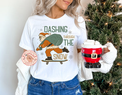 Dashing Through the Snow PNG-Christmas Sublimation Digital Design Download-santa claus png, santa on skateboard png, skater santa png file