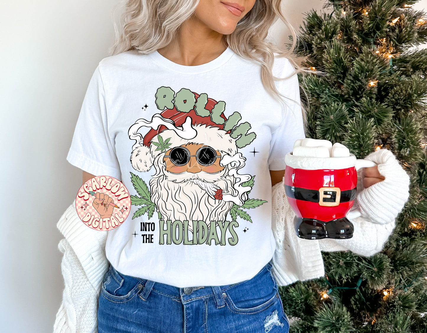Rollin into the Holidays PNG-Santa Claus Sublimation Digital Design Download-funny christmas png, smoke png, hemp png, adult humor png files