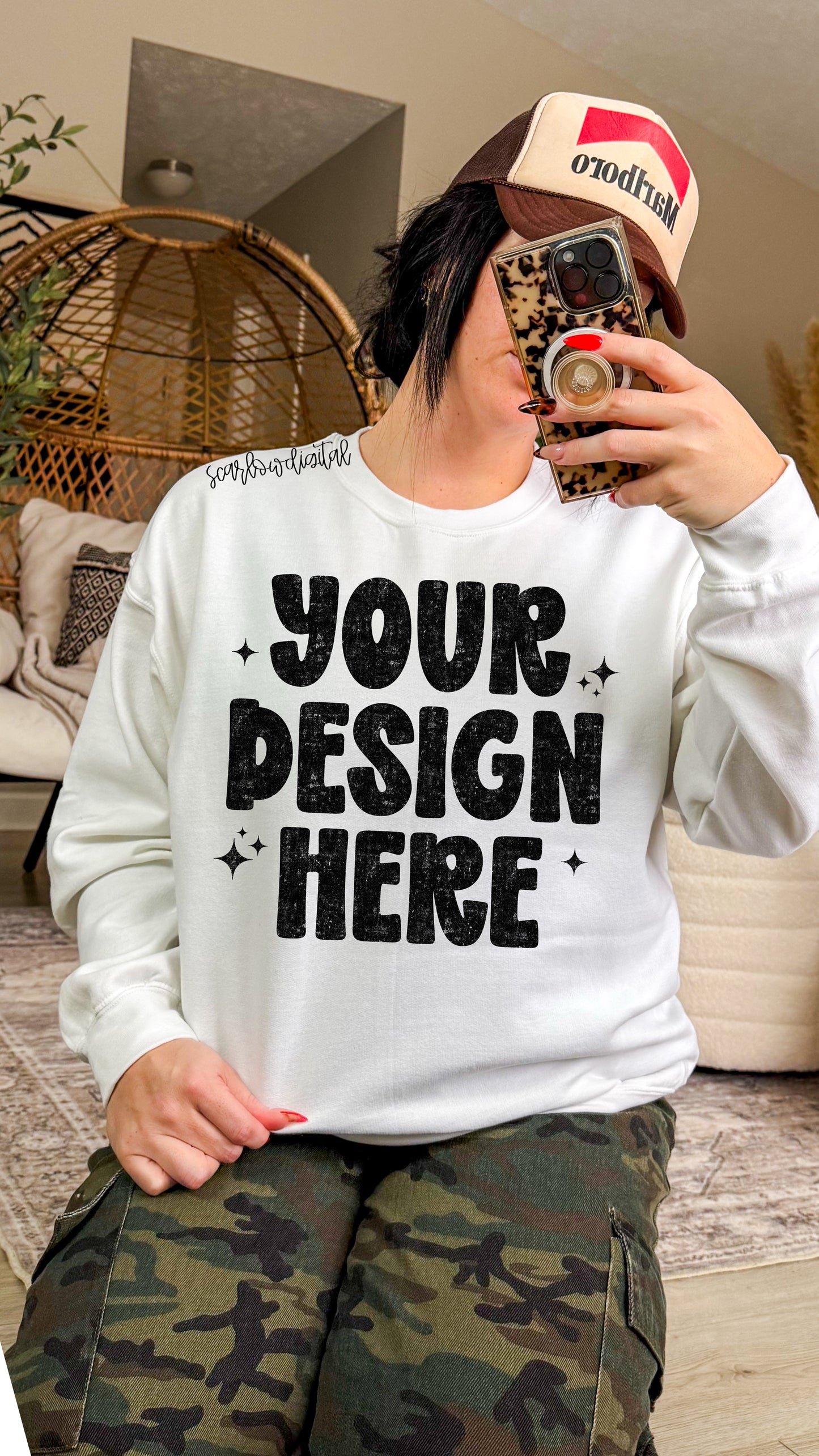 White Gildan - Unisex Heavy Blend Crewneck Sweatshirt 18000 Mockup