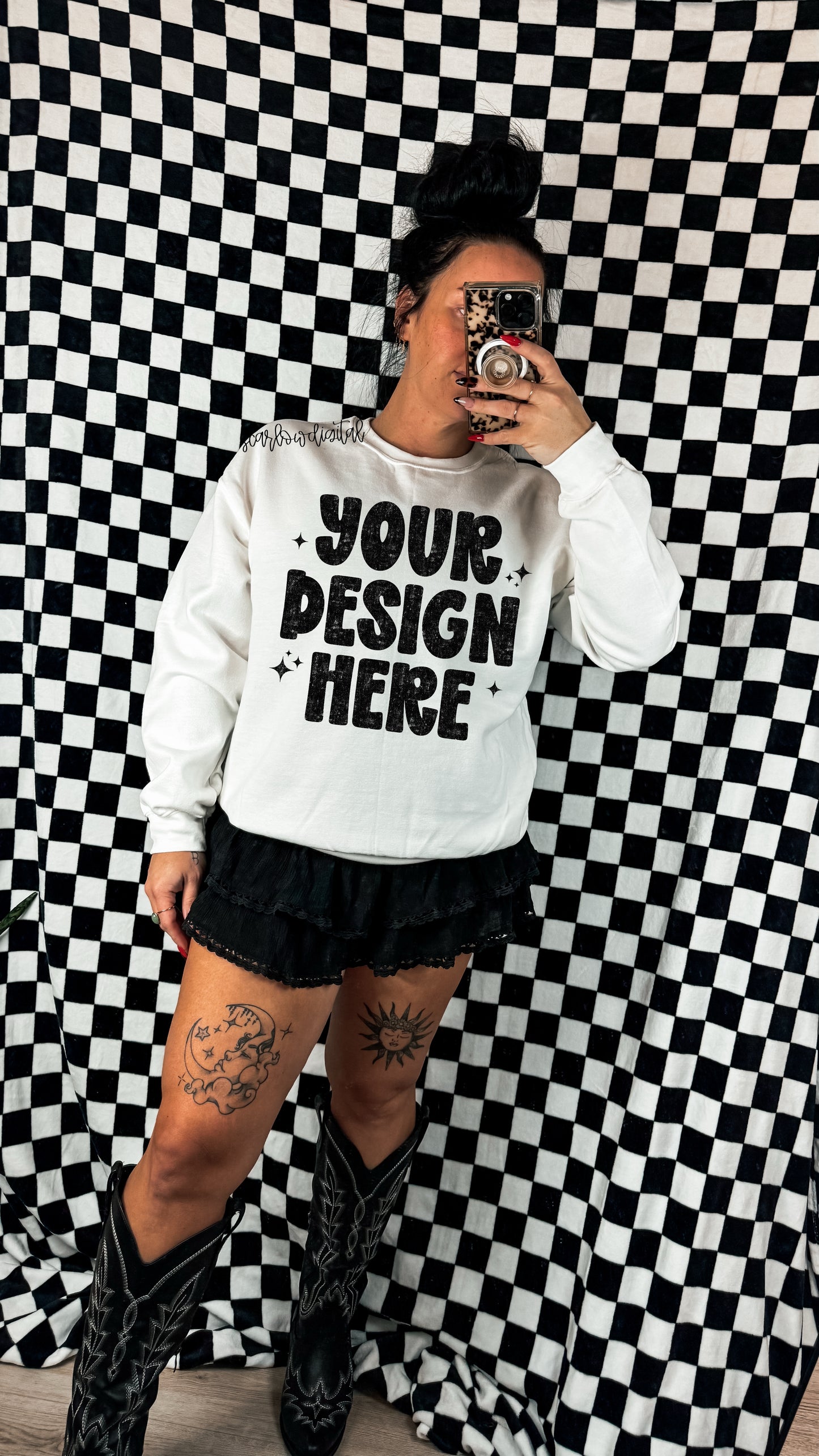 ✨ NEW NEW NEW ✨ White Gildan - Unisex Heavy Blend Crewneck Sweatshirt 18000 Mockup