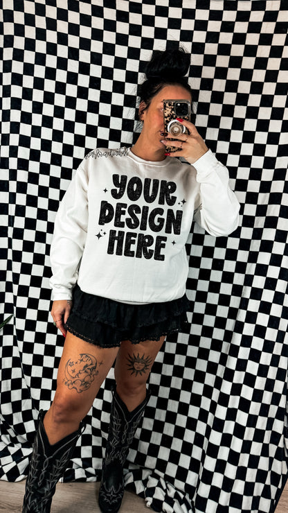 ✨ NEW NEW NEW ✨ White Gildan - Unisex Heavy Blend Crewneck Sweatshirt 18000 Mockup
