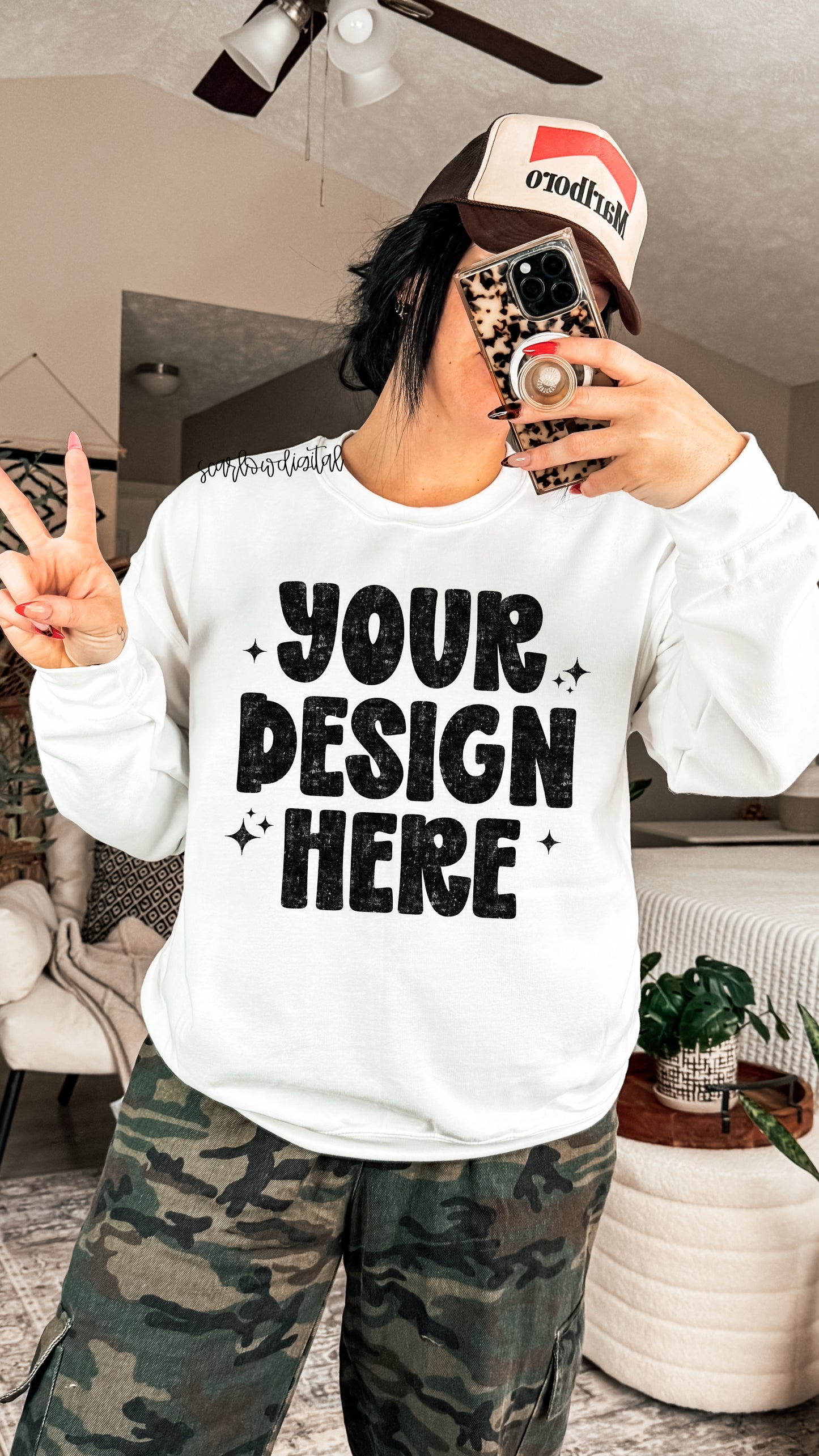 White Gildan - Unisex Heavy Blend Crewneck Sweatshirt 18000 Mockup