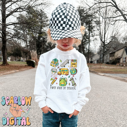 First Day of School PNG Digital Design Download, back to school png, kid png, skater boy png, books png, elementary school png, boy png