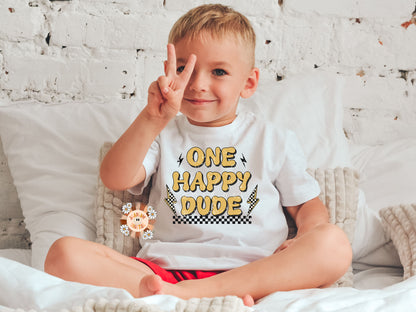 One Happy Dude PNG-Retro Sublimation Digital Design Download-png for kids, checkered png, little boy png, png for boys, trendy png designs