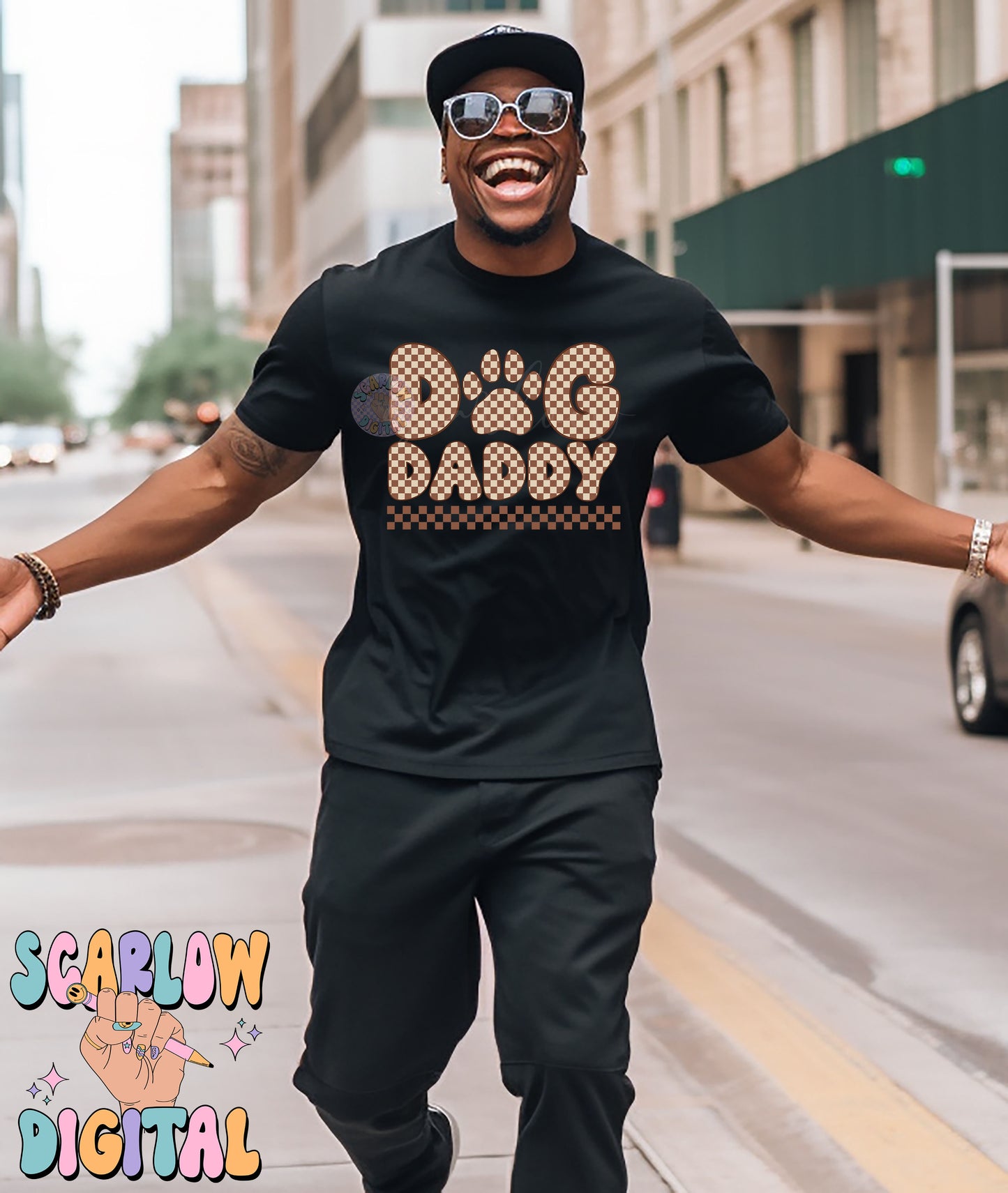 Dog Daddy PNG Sublimation Digital Design Download-men's tshirt designs, png for dad, daddy png design, checkered png, fur dad png designs