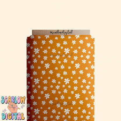 Orange Flowers Seamless Pattern Digital Design Download, simple floral pattern, doodle flowers seamless, groovy seamless, hippie seamless