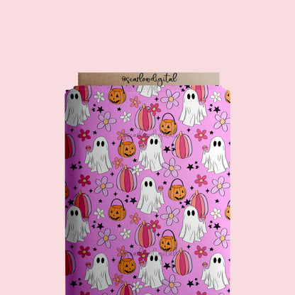 Floral Ghost Seamless Pattern-Halloween Sublimation Digital Design Download-groovy ghost seamless, hippie ghost seamless, girl halloween png