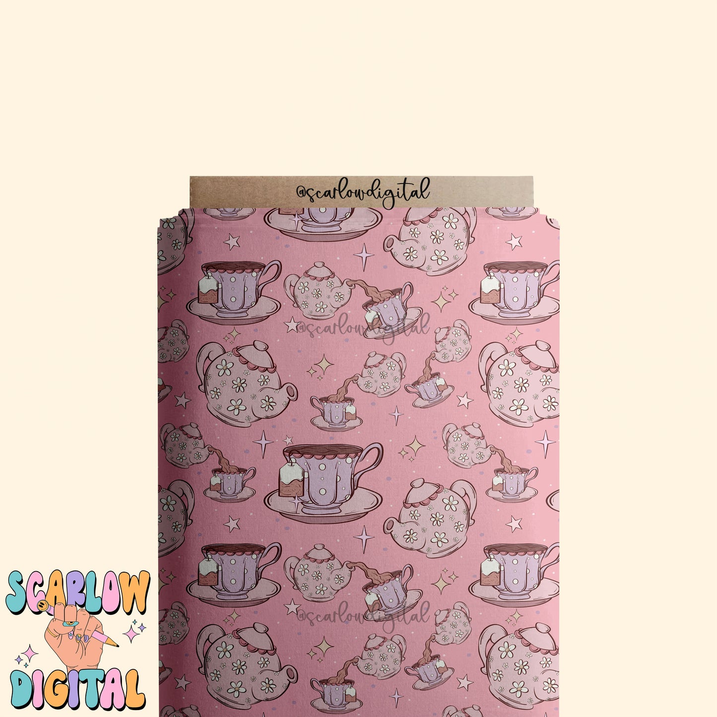 Tea Party Seamless Pattern Digital Design Download, tea cup seamless paper, tea pot pattern, coquette designs, trendy girl seamless patterns