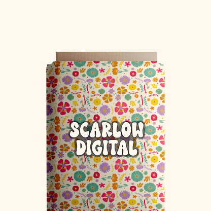 Doodle Flowers Seamless Pattern Digital Design Download, bright colored prints, colorful seamless files, trendy floral seamless pattern