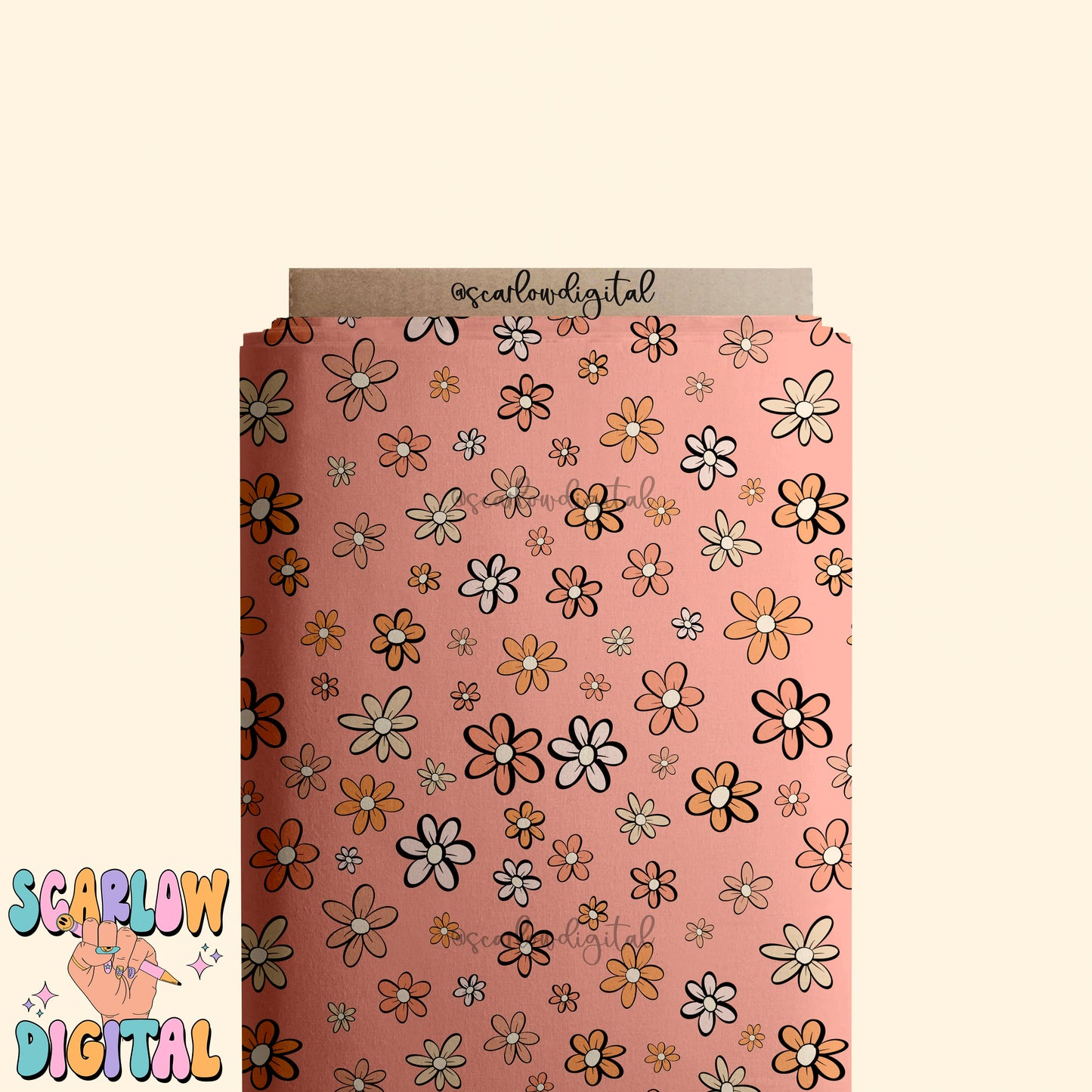 Doodle Flowers Seamless Pattern-Summer Sublimation Digital Design Download-groovy seamless pattern, hippie seamless pattern, summer designs