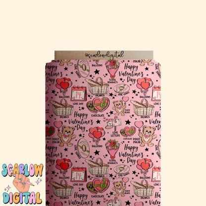 Valentine's Day Seamless Pattern Sublimation Digital Design Download, valentines designs, flowers seamless, chocolate hearts seamless file