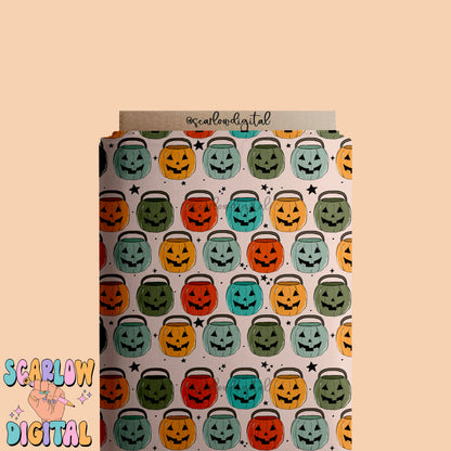 Pumpkin Buckets Seamless Pattern-Halloween Sublimation Digital Design Download-boy halloween seamless pattern, spooky season seamless files