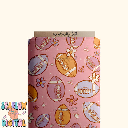 Flowers and Football Seamless Pattern Digital Design Download, fall seamless pattern, girl football designs, football season seamless files