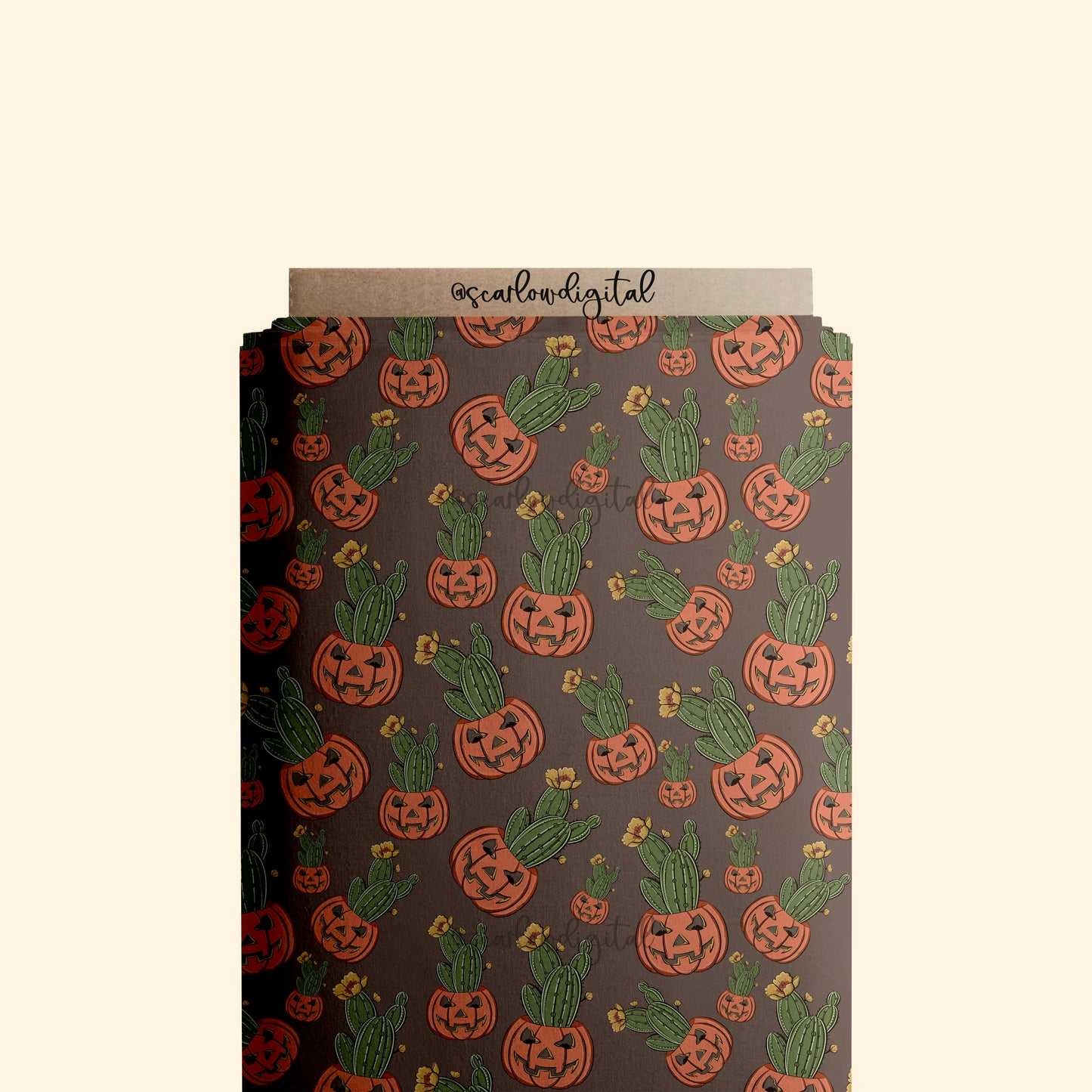 Cactus Pumpkin Seamless Pattern-Fall Sublimation Digital Design Download-halloween seamless file, western seamless pattern, fall seamless