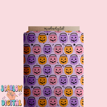 Pumpkin Buckets Seamless Pattern-Halloween Sublimation Digital Design Download-girl halloween seamless pattern, spooky season seamless files