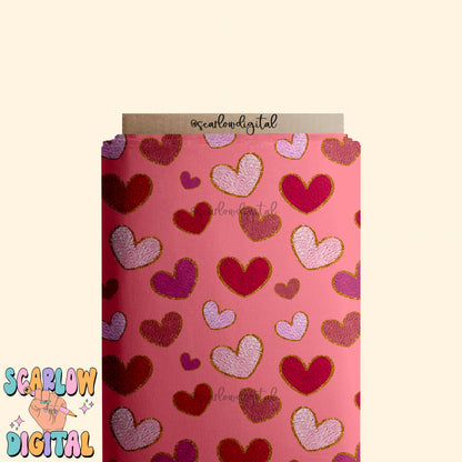 Faux Chenille Hearts Seamless Pattern-Valentine's Day Sublimation Digital Design Download-hearts seamless pattern, girly valentines seamless