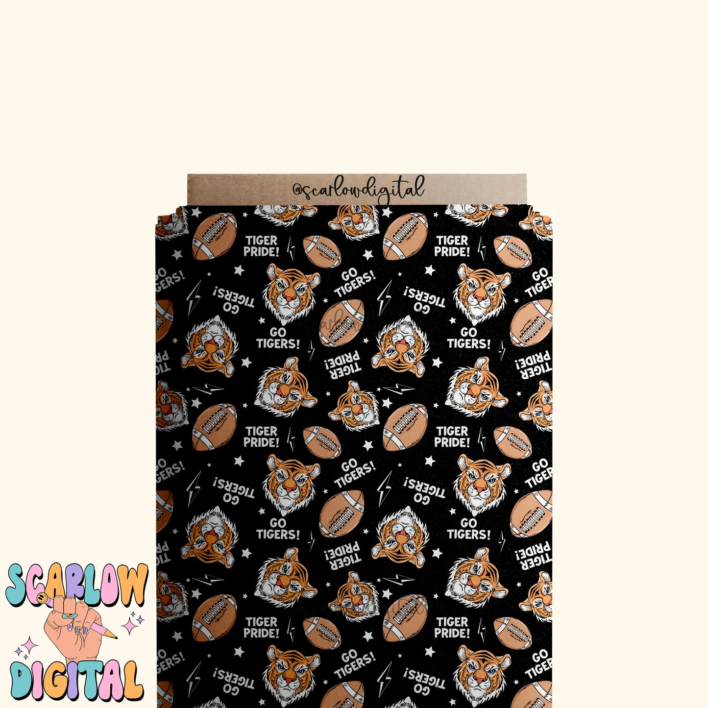 Tigers Seamless Pattern Digital Design Download, Tigers football seamless file, team mascot digital prints, football season seamless