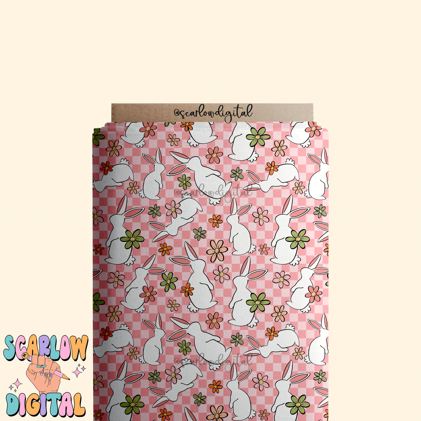 Floral Easter Bunny Seamless Pattern-Easter Sublimation Digital Design Download-checkered easter seamless pattern, girly easter seamless