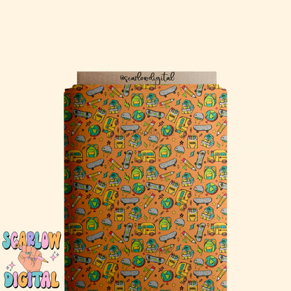 Boy Back to School Seamless Pattern Digital Design Download, trendy school patterns, school bus digital paper, book seamless, skater design