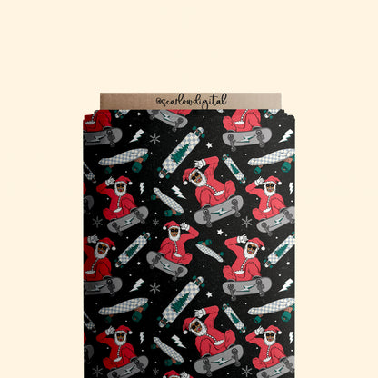 Skating Santa Seamless Pattern-Christmas Sublimation Digital Design Download-santa claus seamless, skateboard christmas seamless, boy design