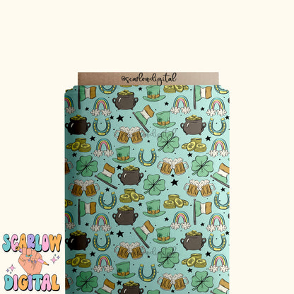 Saint Patrick's Day Doodles Seamless Pattern Sublimation Digital Design Download, rainbows seamless, lucky seamless file, irish seamless