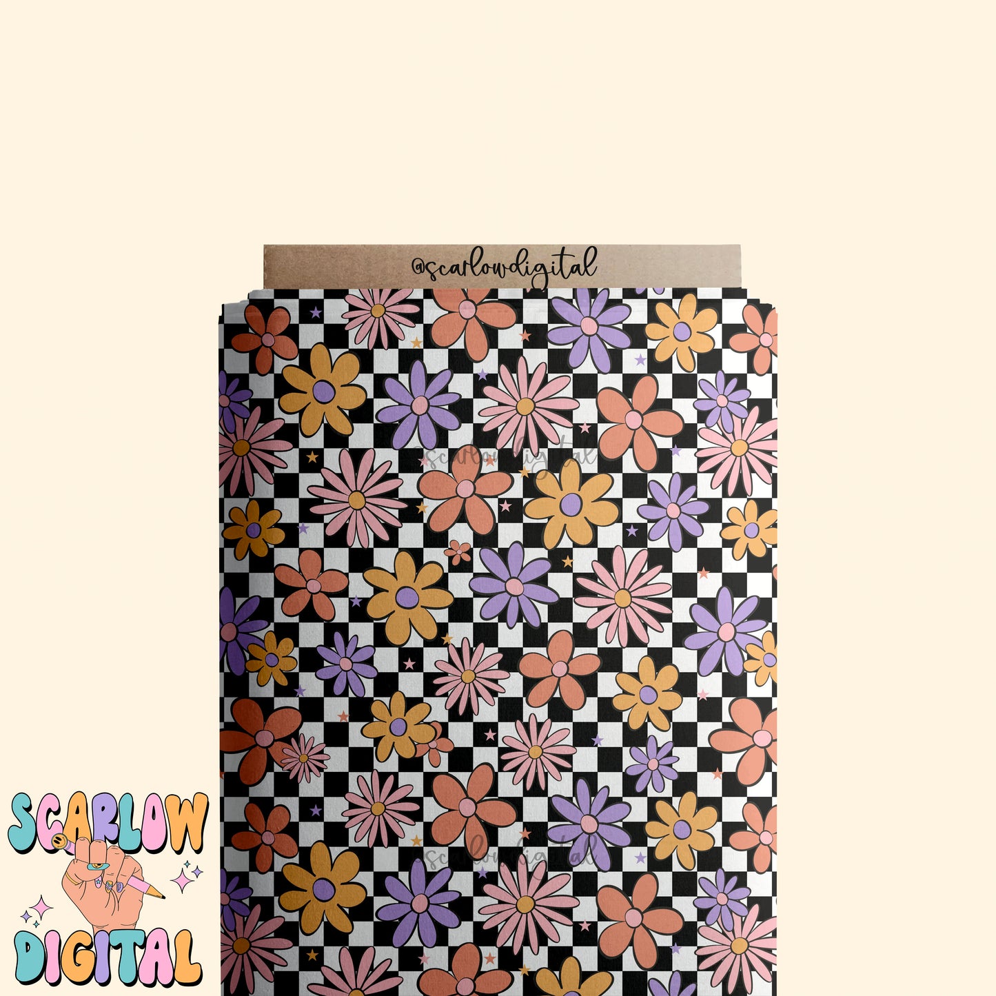 Checkered Floral Seamless Paper Digital Design Download, flower seamless pattern, retro seamless paper, trendy digital paper, girl seamless