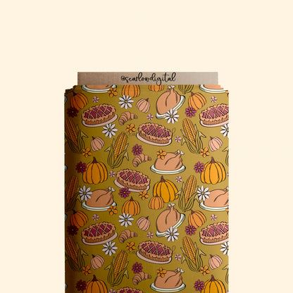 Thanksgiving Food Seamless Pattern-Fall Sublimation Digital Design Download-pumpkins seamless, pie seamless, turkey seamless, floral seam