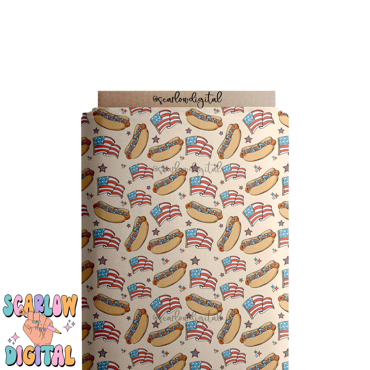 Patriotic Hot Dogs Seamless Pattern Digital Design Download, july 4th seamless pattern, summer seamless, american flag seamless pattern