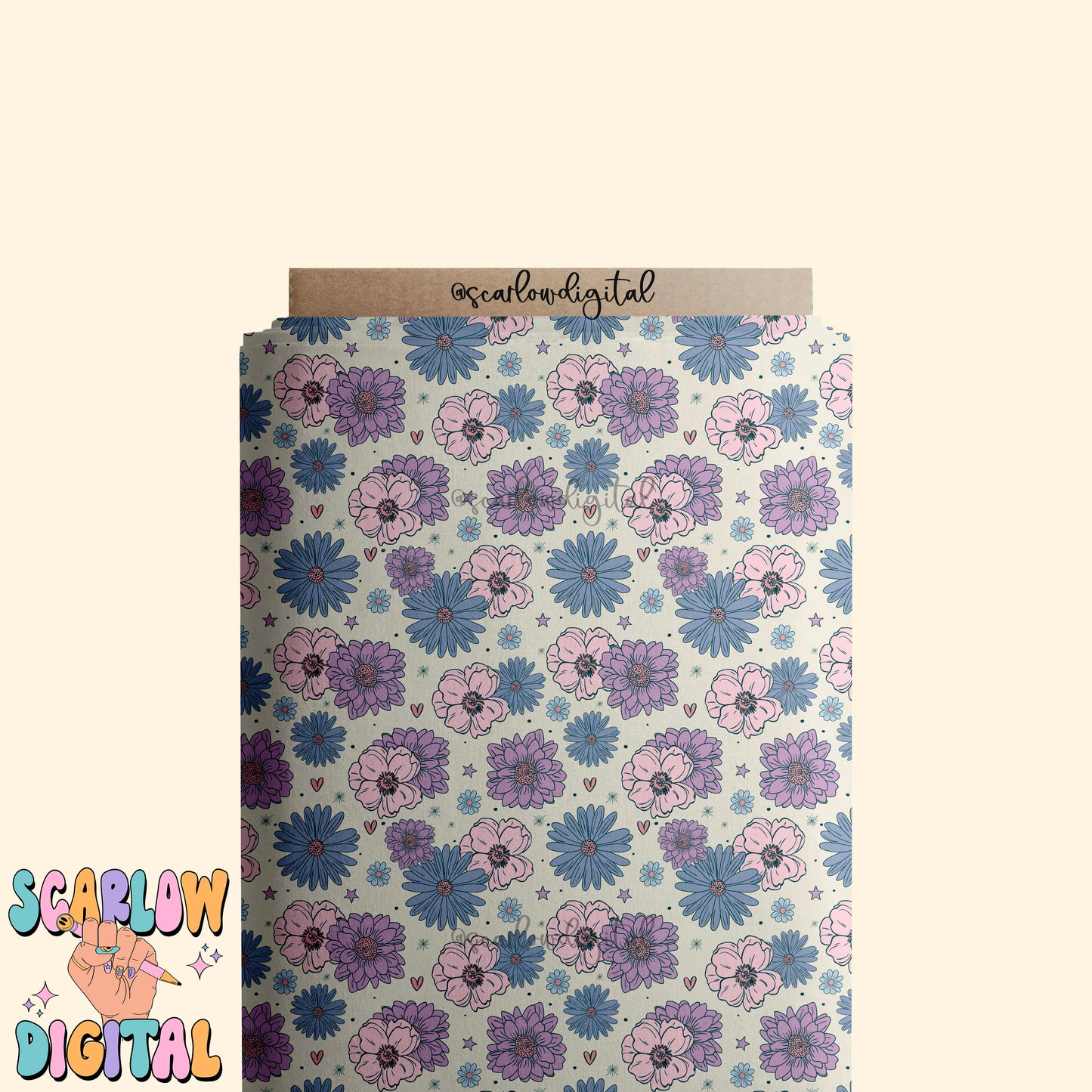 Floral Seamless Pattern Digital Design Download, flowers seamless pattern, doodle hearts seamless, girly seamless, spring seamless pattern