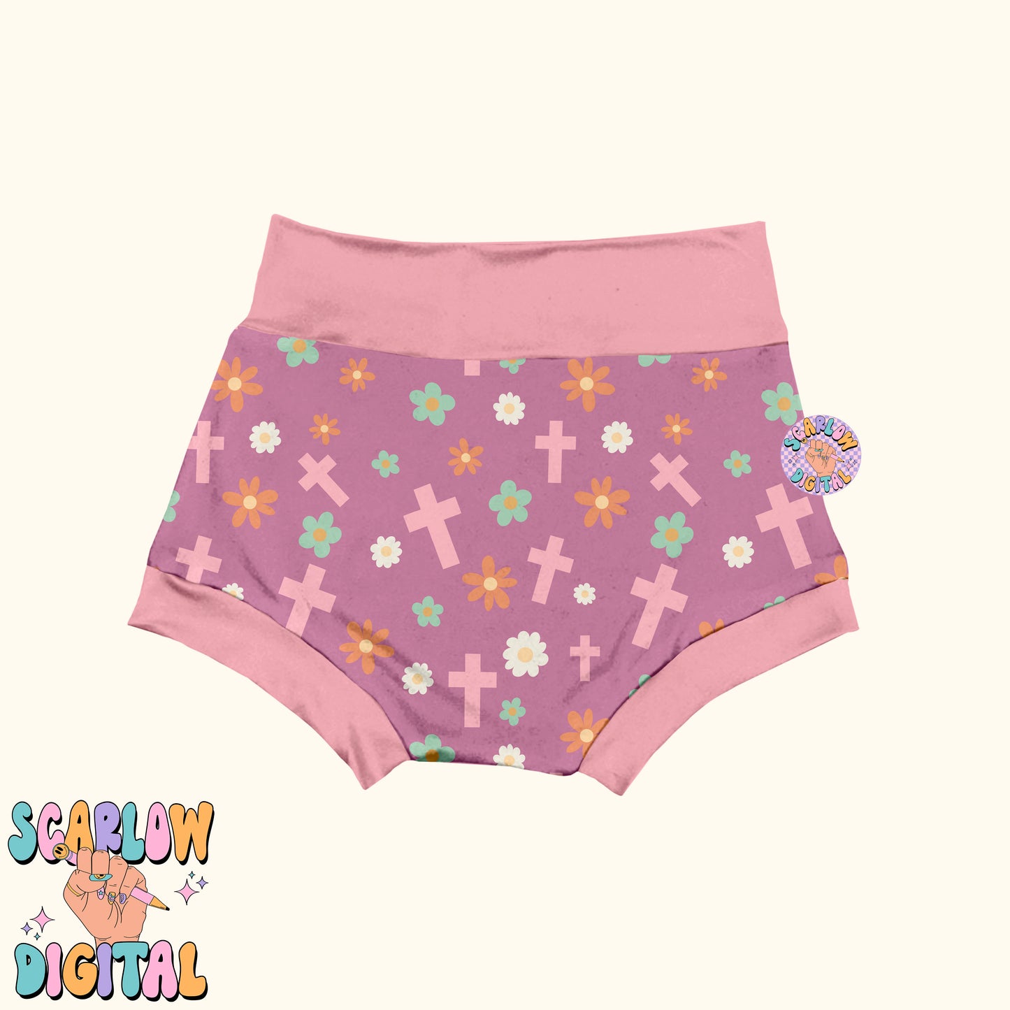 Flowers and Crosses Seamless Pattern-Easter Sublimation Digital Design Download-girly easter seamless pattern, boho seamless patterns