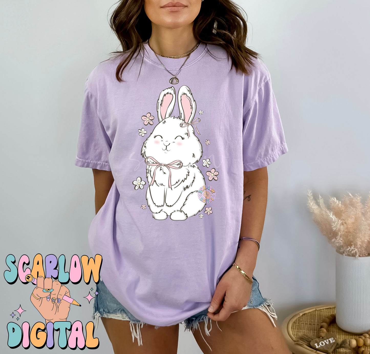 Floral Bunny Rabbit PNG-Easter Sublimation Digital Design Download-spring png, girly easter png, simple easter png, coquette png designs