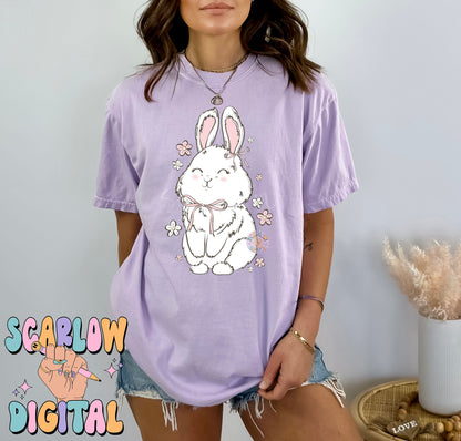 Floral Bunny Rabbit PNG-Easter Sublimation Digital Design Download-spring png, girly easter png, simple easter png, coquette png designs
