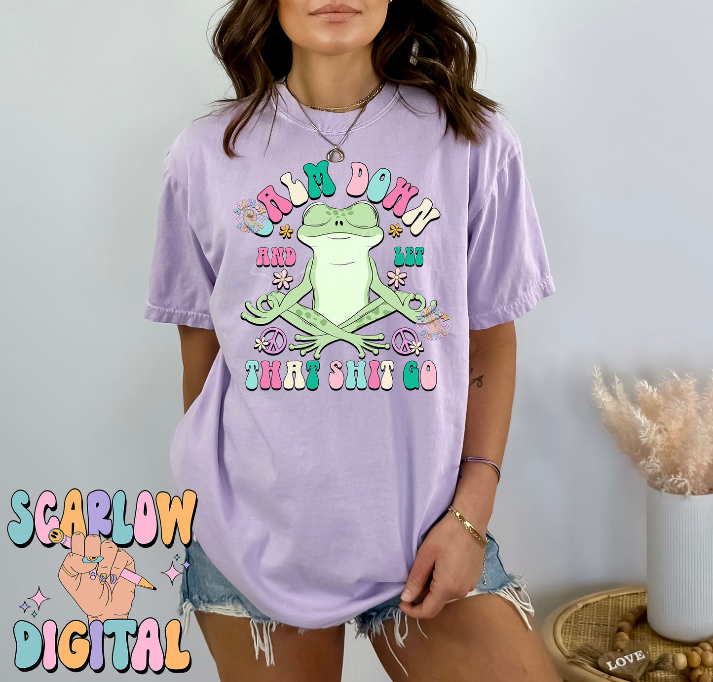 Calm Down And Let That Sh!t Go PNG-Frog Sublimation Digital Design Download-funny png, cursing png, adult png, groovy frog png designs