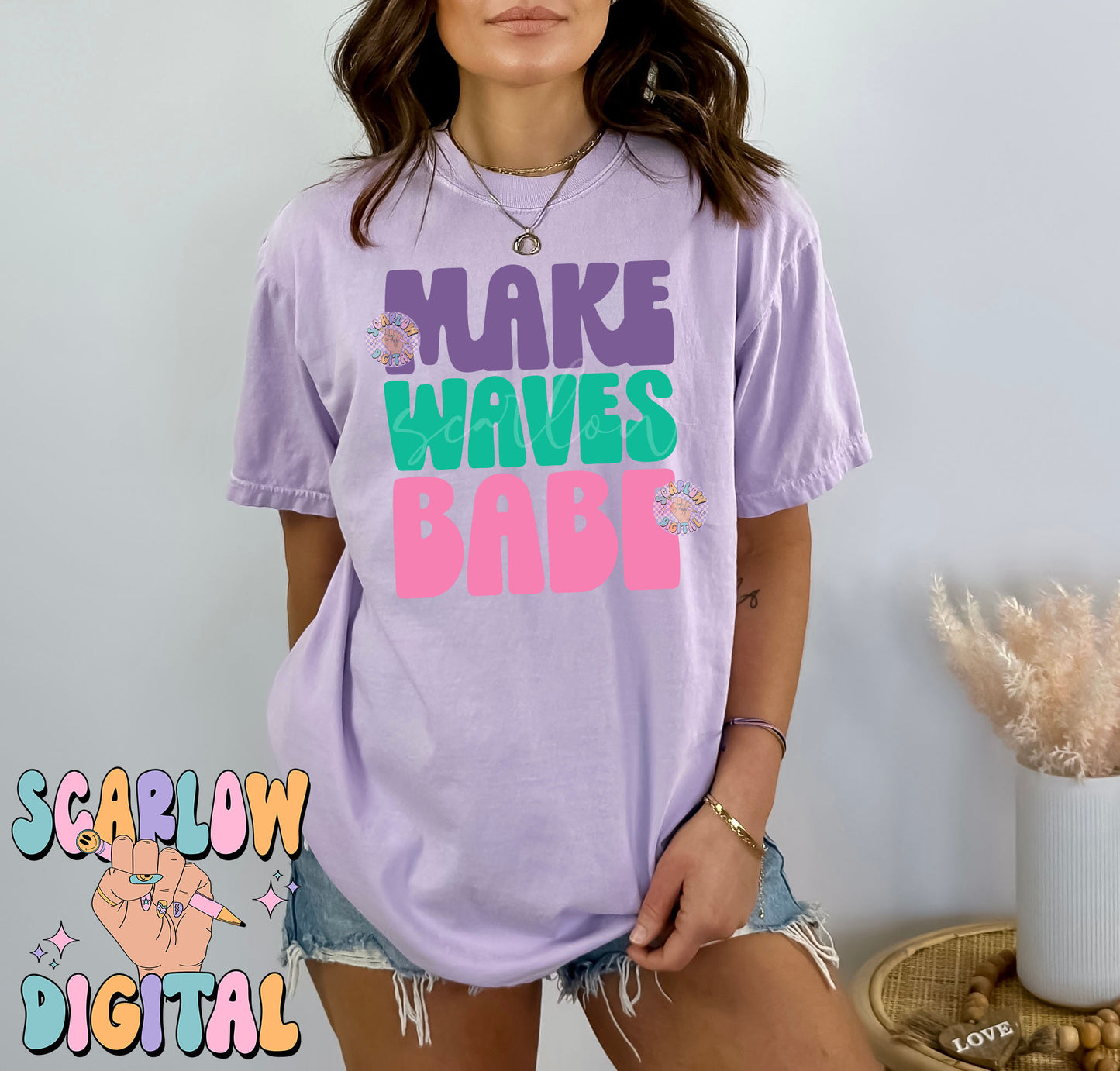 Make Waves Babe PNG Sublimation Digital Design Download, simple summer png, summertime png, png for girls, mermaid png, beachy png designs