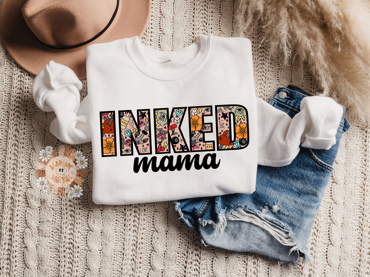 Inked Mama PNG t-shirt sublimation design download, tattooed mama png design, png shirt designs for moms, mama shirt designs, tattoo png