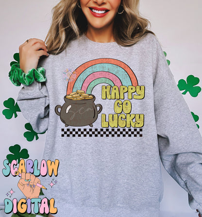 Happy Go Lucky PNG-St. Patrick's Day Sublimation Digital Design Download-rainbow png, pot of gold png, leprechaun png, boy st patty day png