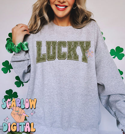 Lucky PNG-St Patrick's Day Sublimation Digital Design Download-varsity png, vintage png, grunge png, shamrock png, irish png, simple png