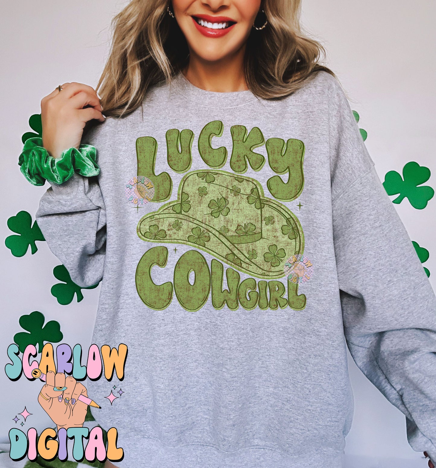 Lucky Cowgirl PNG-St Patrick's Day Sublimation Digital Design Download-shamrock png, western png, lucky girl png, irish png, cowgirl png