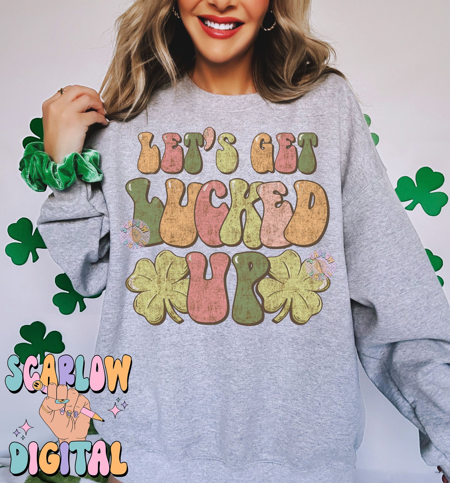 Let's Get Lucked Up PNG-Saint Patrick's Day Sublimation Digital Design Download-shamrock png, funny png, adult drinking png, adult humor png