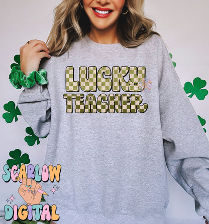 Lucky Teacher PNG-St Patrick's Day Sublimation Digital Design Download-teaching png, lucky vibes png, shamrock png, irish png design