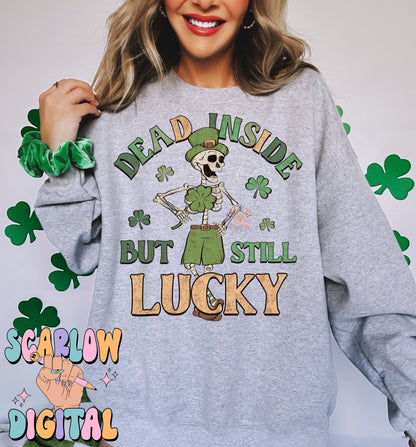 Dead Inside But Still Lucky PNG-St Patrick's Day Sublimation Digital Design Download-shamrock png, skeleton png, adult humor png designs