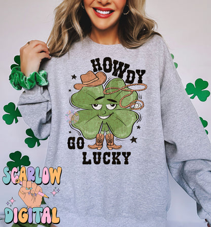 Howdy Go Lucky PNG-St. Patrick's Day Sublimation Digital Design Download-shamrock png, western png, funny png, country png, cowboy png