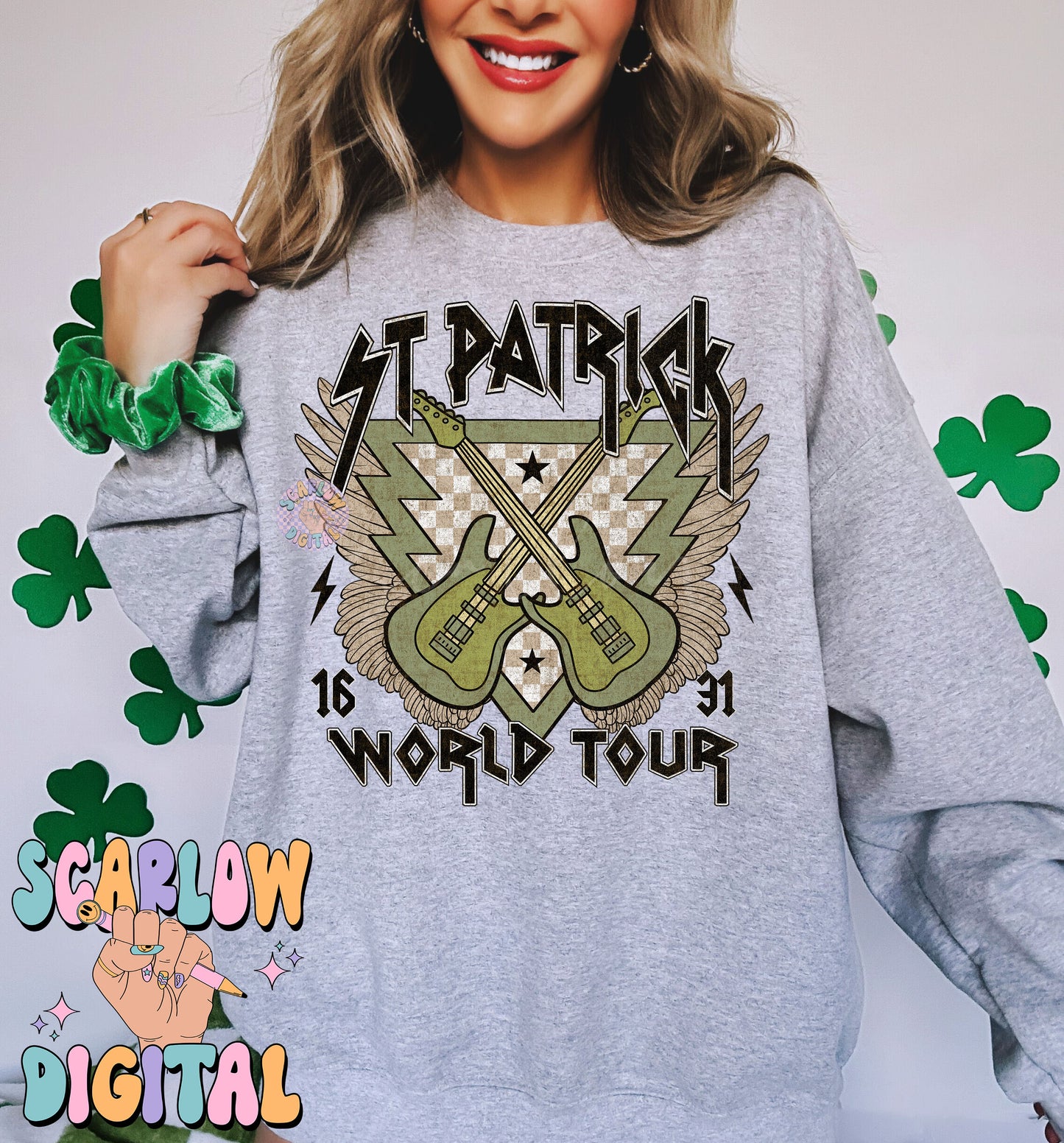 St Patrick World Tour PNG-Saint Patrick's Day Sublimation Digital Design Download-rock concert png, guitar png, lucky png, shamrock png