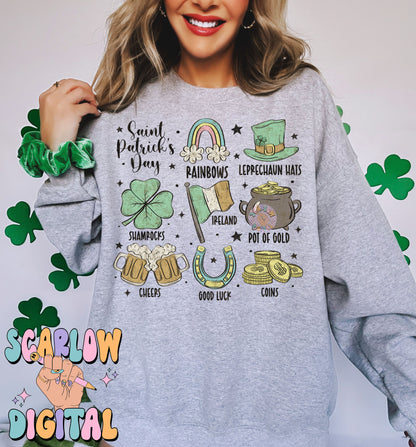 Saint Patrick's Day Doodles PNG Digital Design Download-rainbow png, leprechaun png, shamrocks png, ireland png, pot of gold png, beer png