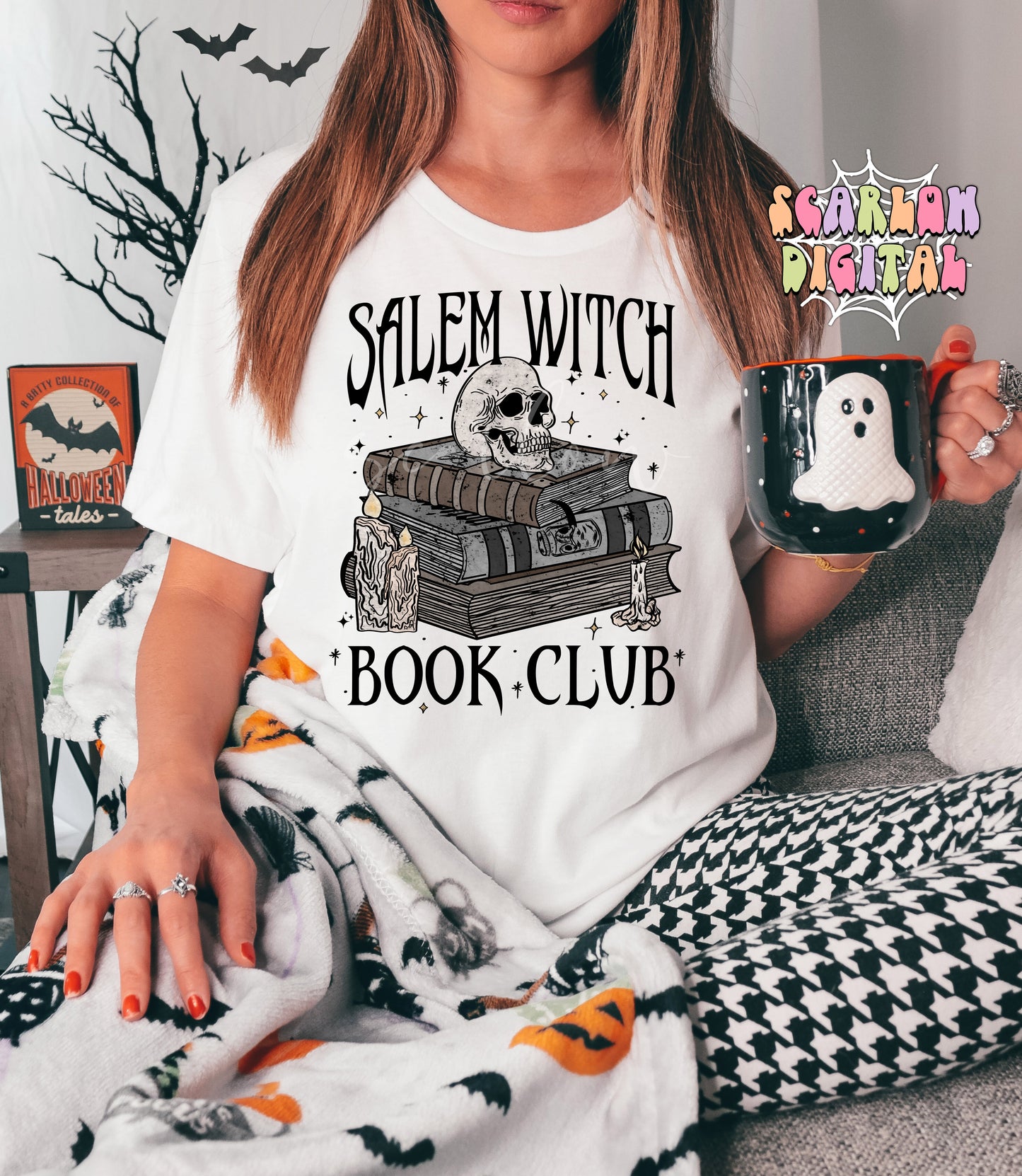 Salem Witch Book Club PNG-Halloween Sublimation Digital Design Download-book reader png, spell book png, spooky season png, witchcraft png