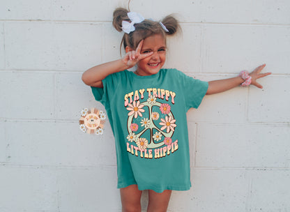 Stay Trippy Little Hippie PNG-Groovy Sublimation Digital Design Download-kids png, little girl png, peace sign png, peace and love png files