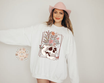 Floral Skull PNG Sublimation Digital Design Download, flowers png, skeleton png, butterfly png, trendy png, boho png, retro png, women png