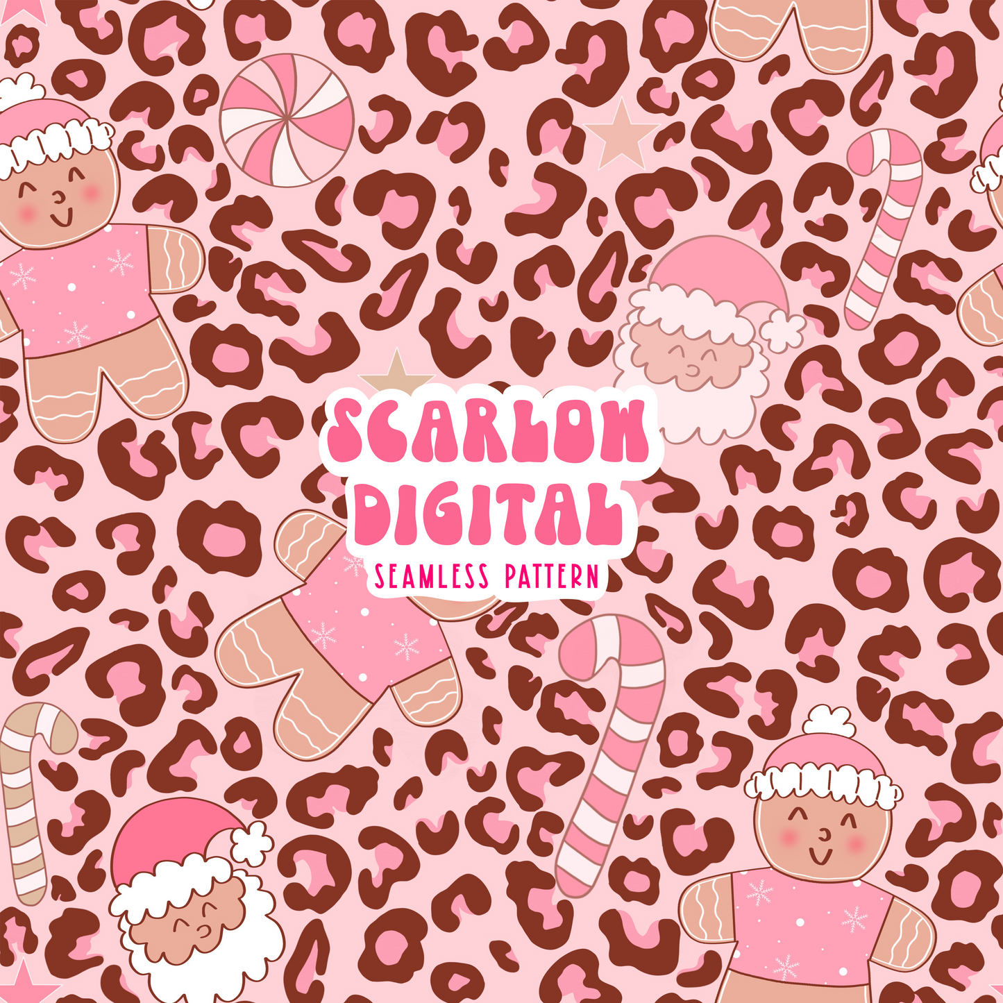 Leopard Print Seamless Pattern-Christmas Sublimation Digital Design Download-candy cane seamless, gingerbread man seamless, santa seamless
