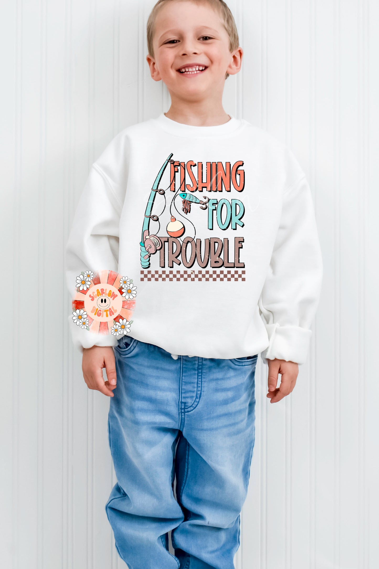 Fishing for Trouble PNG-Boy Sublimation Digital Design Download-fisherman png, little boy png, daddy boy png, fishing lure png, rod and reel