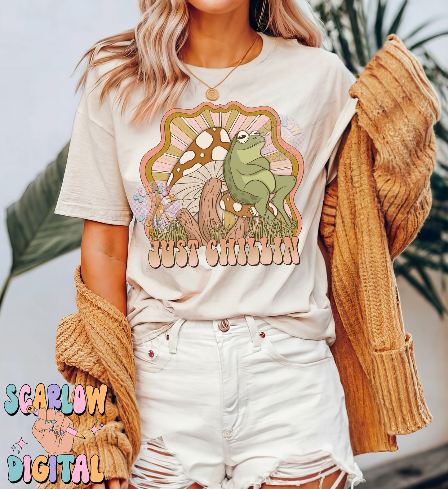 Just Chillin PNG Digital Design Download, frog png, mushroom png, trendy png, groovy png, funny png, hippie png, sublimation print png